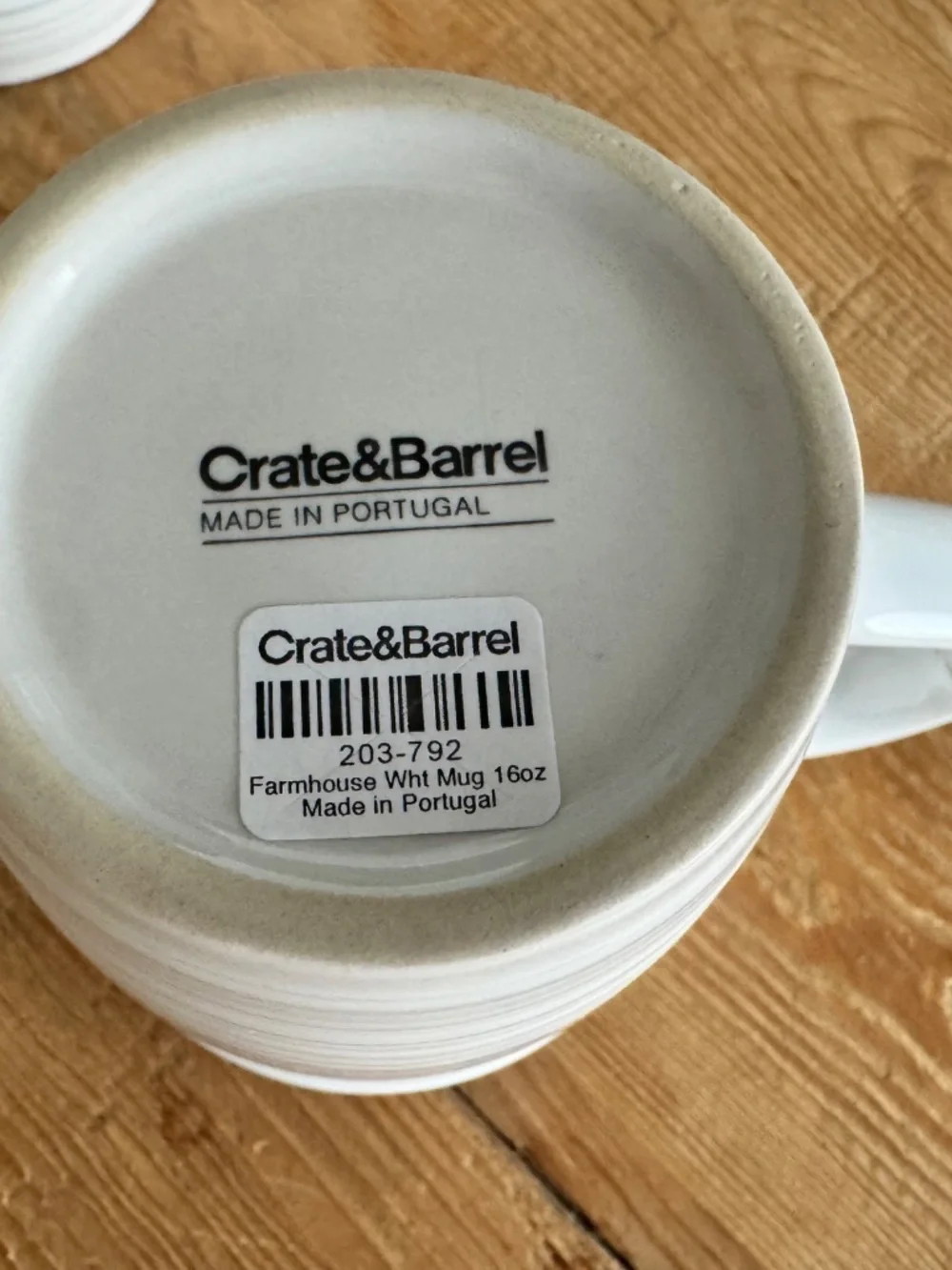 Crate & Barrel Farmhouse mugs, 16 oz, white